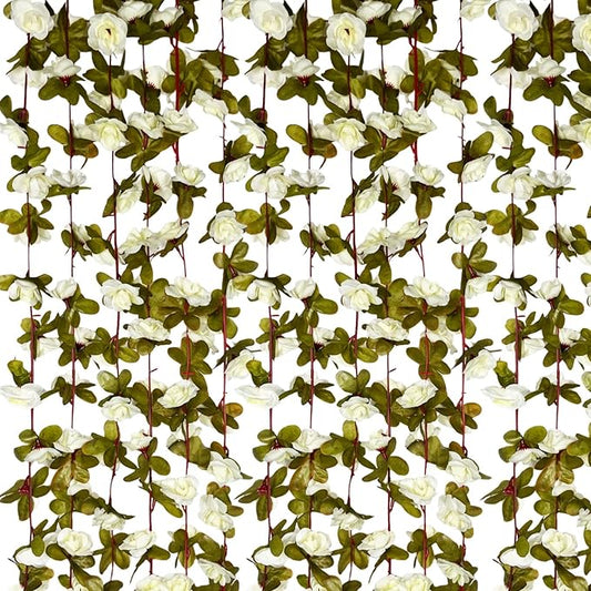 8Pcs 63Ft Cream Rose Garland, Fake Rose Hanging Flowers, Artificial Flower Vine, Hanging Floral Vine Garland for Wedding, Birthday Party, Wall Arch, Halloween, Christmas Garden Backdrop Decor