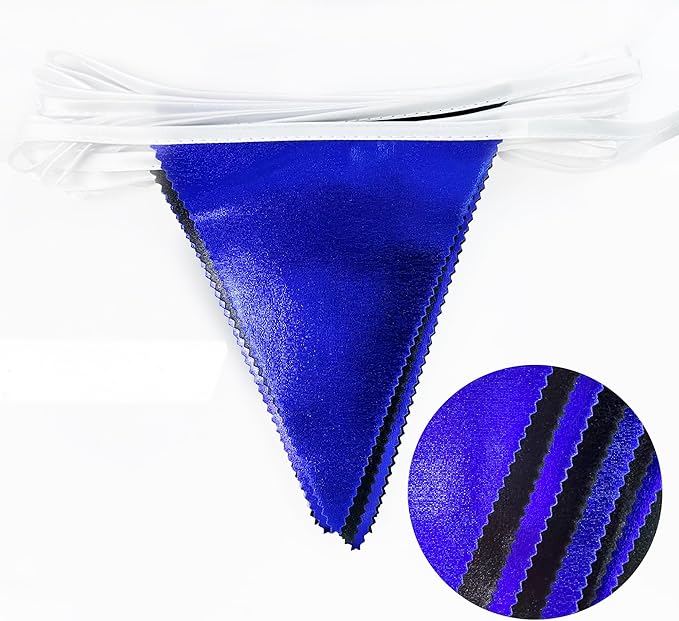 Royal Blue Black Party Decorations Navy Black Metallic Fabric Triangle Pennant Banner Flag Bunting Garland for Graduations Birthday Retirement Wedding Bachelorette Nautical Outdoor Party Supplies