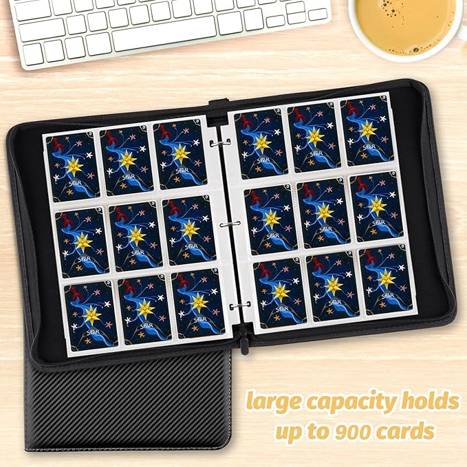 Trading Card Binder, 900 Pockets Card Binder, 9-Poccket Sided Pocket Sports Card Binder, Premium Card Binders Compatible with MTG, TCG, Baseball Cards(Carbon Black)