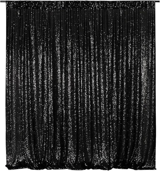 Poise3EHome Black Sequin Backdrop, 10Ft x 10Ft Glitter Photography Background Curtains, Sequence Drapes for Party Baby Shower Wedding Birthday Christmas Thanksgiving Halloween Decoration