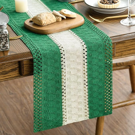 Artoid Mode Dark Green Farmhouse Rustic Table Runner, Seasonal Hollow Kitchen Dining Table Decoration for Home Party Decor 12x36 Inch
