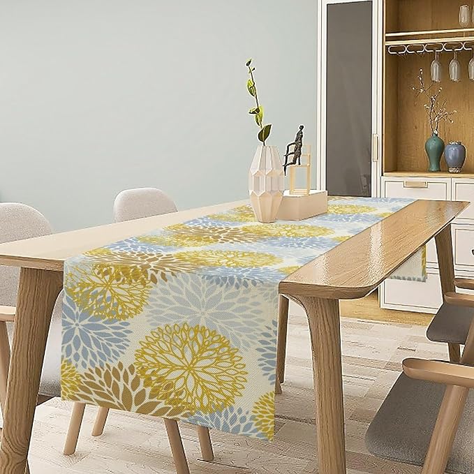 Flowers Table Runner,Spring Summer Floral Pattern Seasonal Farmhouse Kitchen Dining Table Home Party Decoration 13x72 Inch