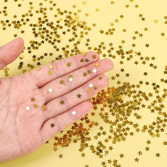 STEFORD 150g Gold Star Confetti, 6mm Glitter Stars Shiny Gold Table Confetti Metallic Sequin Sprinkle Stars for Baby Shower Wedding Christmas Valentine Party Decorations
