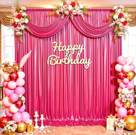 10ftx10ft Hot Pink Sequin Backdrop Curtain for Parties, Wrinkle Free Thick Glitter Sparkle Photo Backdrop Drapes 2 Panels 5x10FT Shimmer Back Drop Cloth for Wedding Birthday Photography Background
