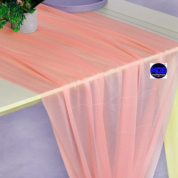 MDS Halloween Chiffon Table Runner - 15 Pack, 29 x 170 Inches, 14ft Each - Sheer Spooky Table Runners for Haunted House Parties, Trick-or-Treat Tables, Witchy Décor, Wedding & Events - Peach