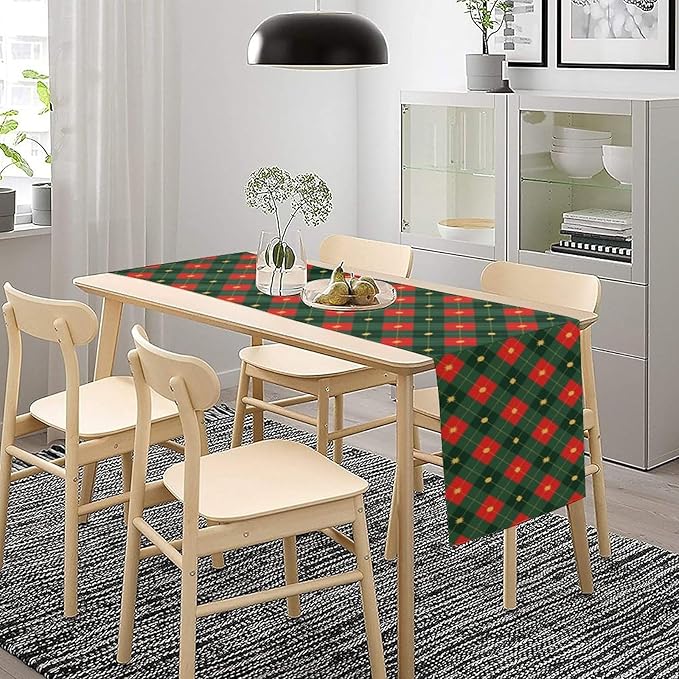 Christmas Table Runner,Green Red Xmas Plaid Table Cloth Kitchen Dining Table Decoration for Home Party Decor 13x120 Inch