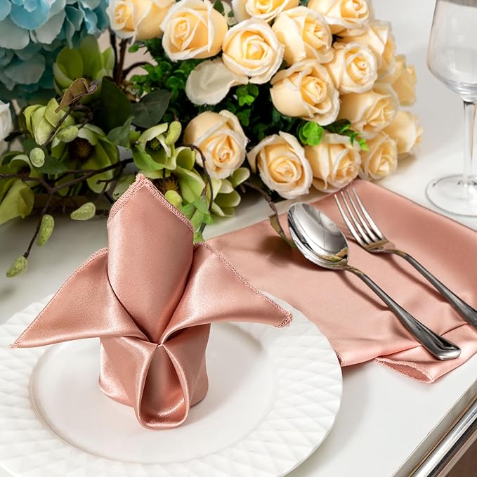 36 Pack Square Satin Dinner Napkins, 16x16 Inches Silky Soft Smooth Table Cloth Napkins for Restaurant Weddings Banquet Party Decoration, Rose Gold