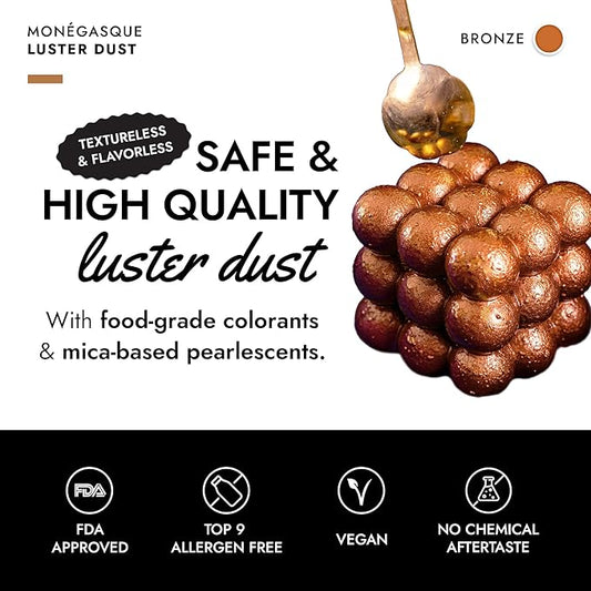 MONÉGASQUE Bronze Edible Glitter for Drinks 7g – Copper Edible Glitter for Cakes & Cocktails – Luster Dust for Drinks, Cocktail, & Chocolate – Drink Shimmering Bronze – Halloween Cake Decorations