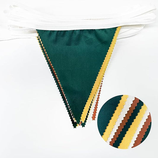 32Ft Green Brown Woodland Party Decorations Fabric Triangle Banner Flag Pennant Bunting Garland for Jungle Safari Animal Zoo Themed Wild Forest Baby Shower Camper Fall Wedding Birthday Decor Supplies