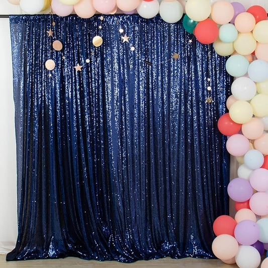 ShiDianYi Navy Blue Backdrop Curtains 2 Panels 4Ftx10Ft Sequin Backdrops for Birthday,Wedding,Studio Decor, Seamless, Navy Photograph Background