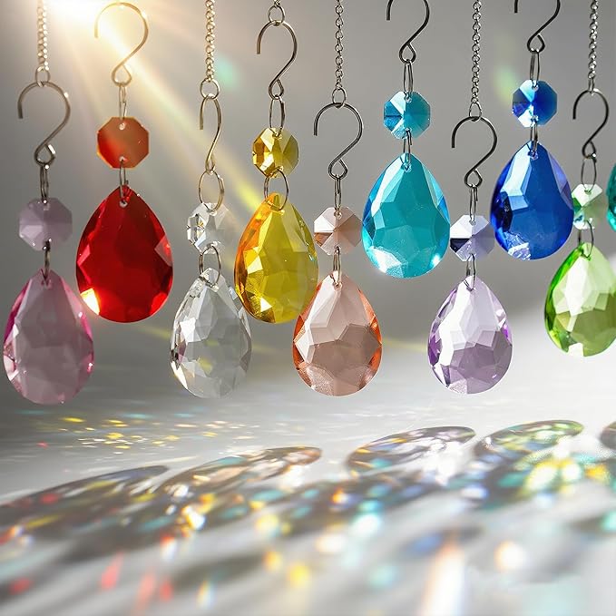 H&D HYALINE & DORA 3Inch Crystal Suncatcher Bauhinia Prisms Pendants 10Pcs Chandelier Crystals Replacement Hanging Sun Catcher Beads for DIY Arts Crafts Decor (Red)