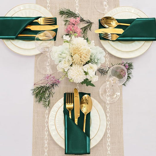 12 Pieces Forest Green Satin Napkins, 17" x 17" Square Table Napkins, Silky Soft Smooth Washable Napkins for Restaurant, Weddings, Dinner, Party Decoration
