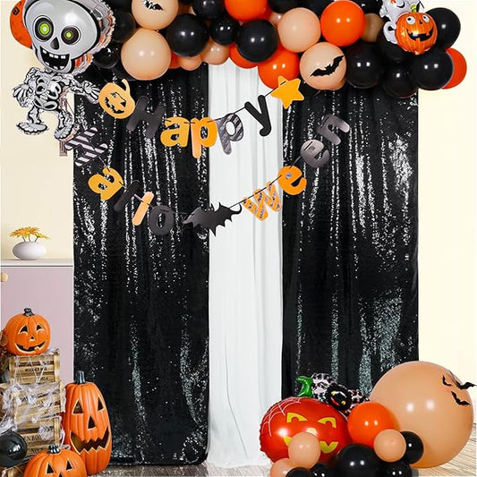 SquarePie Sequin Backdrop Curtain Non-Transparent Background Sparkly for Halloween Party 2FT x 8FT Black 2pcs