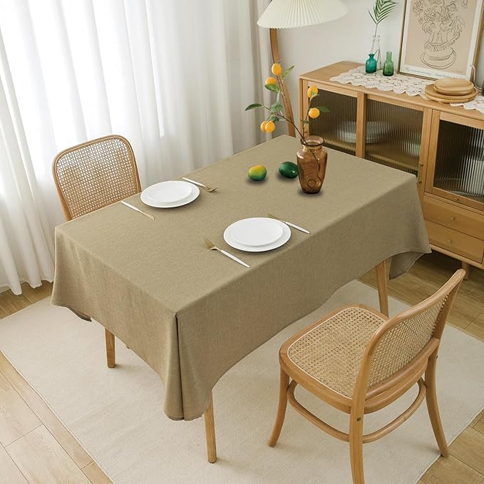 NLMUVW Linen Tablecloth Rectangle Textured Farmhouse Table Cloth Water Resistant Decorative Table Cover for Dining Kitchen Cafe, Dark Burlap, 54 x 96 Inch