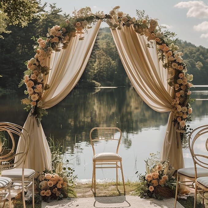 Wokceer Wedding Arch Draping Fabric Nude 3 Panels 28.7" x 20FT Sheer Drapes Backdrop Arch Draping Fabric for Wedding Ceremony Birthday Party Bridal Shower Decoration