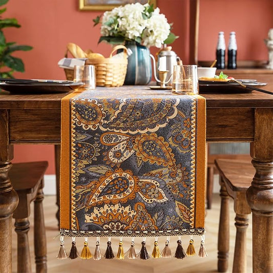 13×72 Inch Table Runner, Retro-Luxury Tassels Series for Kitchen Dining Table Holiday Decoration (Royal Nuts)