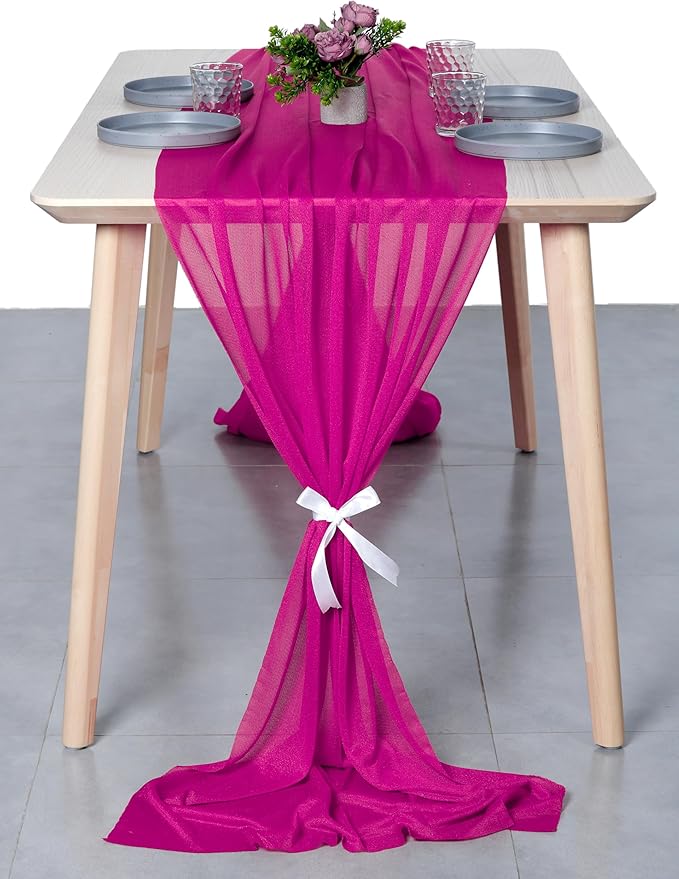 MDS Halloween Chiffon Table Runner - 15 Pack, 29 x 170 Inches, 14ft Each - Sheer Spooky Table Runners for Haunted House Parties, Trick-or-Treat Tables, Witchy Décor, Wedding & Events - Magenta