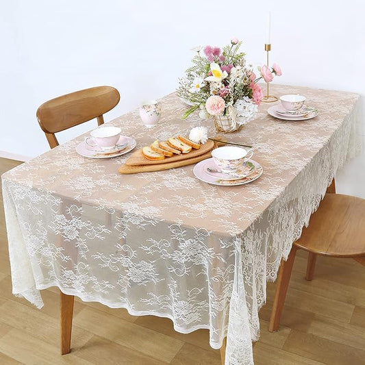 LuoluoHouse Rustic Ivory Wedding Tablecloths Lace Chic Rectangular Tablecloths for Wedding Reception Farmhouse Table Decorations 60x120 inch