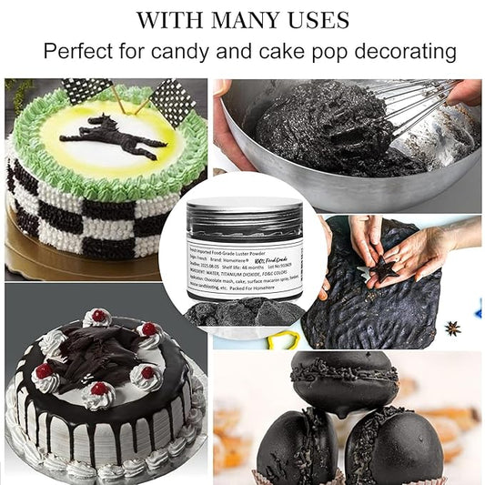 HomeHere Edible Luster Dust Food-Grade Glimmer Powder Glitter for Cake Decorating 7g, Edible Sprinkle Glitter for Cocktails Drinks Baking Candy Dessert Chocolate Vegan Tasteless, Black