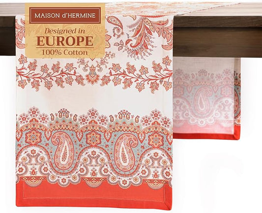 Maison d' Hermine Table Runner 100% Cotton Single Layer Table Runners 72 inches Long for Thanksgiving Christmas Decorations Home Kitchen Dining Party Wedding (Cachemire, 14.5" x 72")