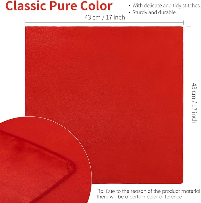 Aneco 16 Pack Square Satin Napkin Bright Silk Table Napkin Soft Smooth Fabric Table Napkin for Wedding Banquet Party Decoration, Red, 17 x 17 Inch