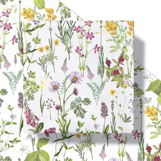 RUSPEPA Floral Wrapping Paper Roll for Women Girls, Mini Roll, Elegant Wild Flower Design Gift Wrap Paper Perfect for Birthdays, Bridal Shower, Spring, Wedding, Mother's Day, 17 Inch x 16.4 Feet
