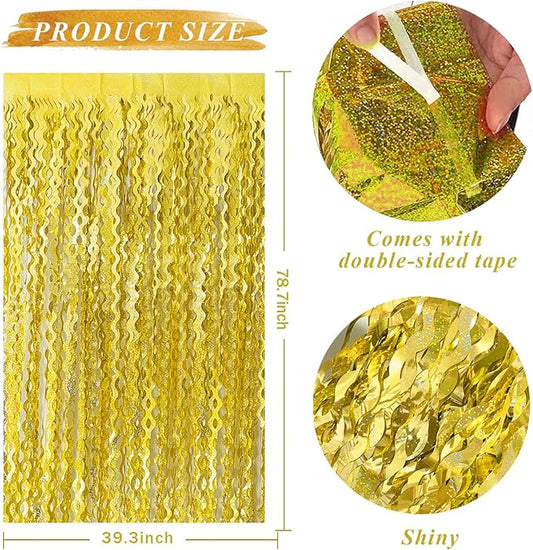 Gold Backdrop Birthday Decorations Foil Curtain Backdrop Gold Streamers Dance Party Decorations Photo Booth Props for Bachelorette Decorations Christmas Halloween New Years Eve Party Supplies