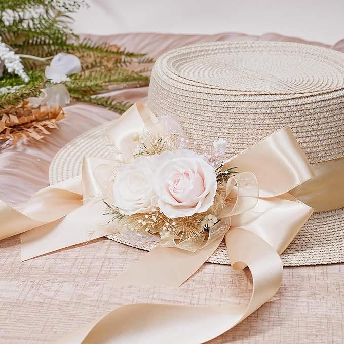 LaRibbons Nude Satin Ribbon 1 1/2 Inch 25 Yards Luxury Double Faced Silk Ribbon for Flower Bouquet Crafts Gift Wrapping Wedding Party Decoration