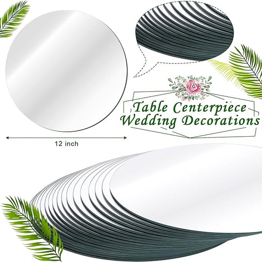 Tuanse 18 Pcs 12 Inch Round Mirrors Centerpieces for Tables, Table Mirrors, Mirror Plates Set, Circle Glass Trays for Wedding, Baby Shower, Party Decorations, Crafts, Christmas, 2mm