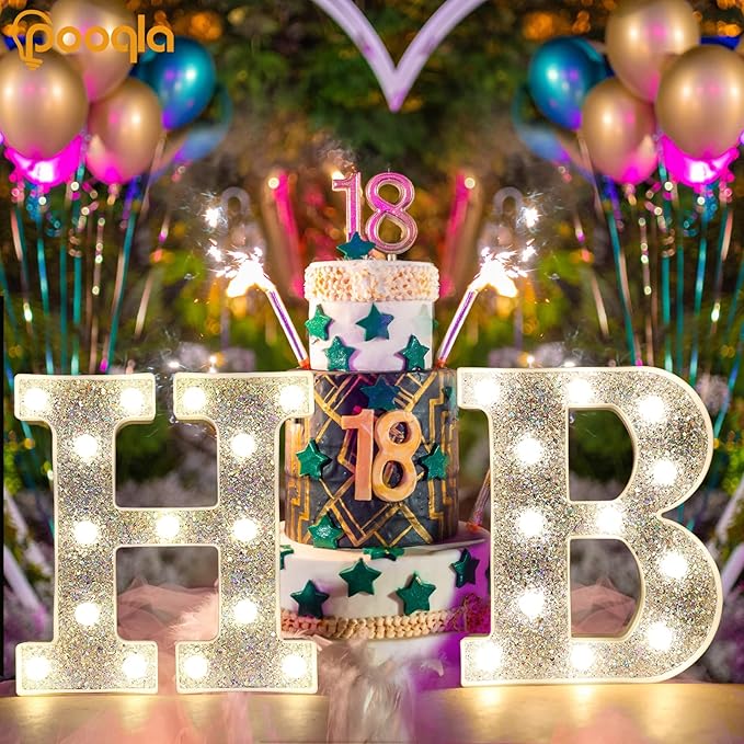 Pooqla Light Up Letters, LED Marquee Letters for Silver Birthday Decorations, Battery Powered Night Light Teenager Girl Room Decor, Gift for Girls Boys Wedding Bedroom Christmas Party Decor, Letter H