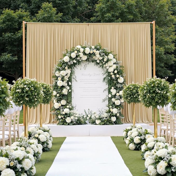 leegleri 40ftx12ft Wrinkle Free Beige Backdrop Curtain, 8 Panels 12FT Height Beige Wedding Backdrop Drapes, Silky Polyester Back Drop Cloth for Birthday Photography Background Party Backdrop Draping