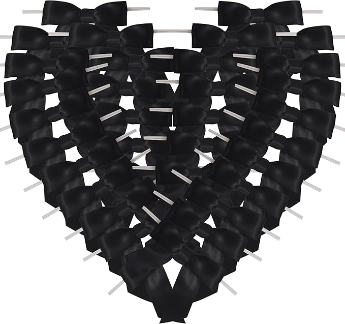 50pcs 3-1/2" Black Satin Ribbon Bows with Twist Ties Giant Bows for Fathers' Day 7th of July Gift Packing&Wrapping (Black)