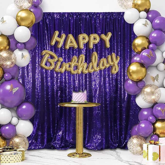 SquarePie Sequin Backdrop Curtain Not See Through Thick Glitter Background for Party 10FT x 10FT Purple
