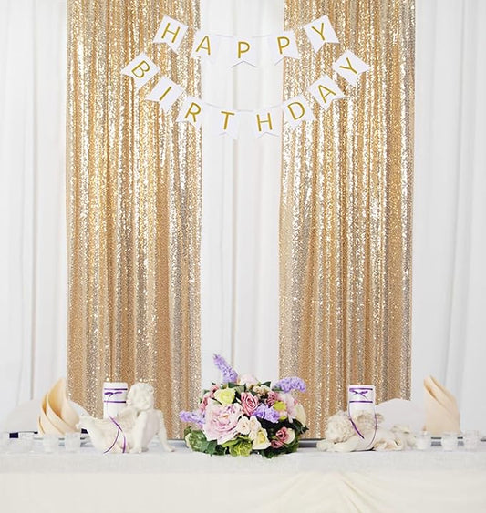 ShinyBeauty Gold Sequin Backdrop Panels 2FTx8FT Sparkly Light Gold Drapes Glitter Photo Booth Backdrop Happy Birthday Graduation(2FTx8FT)