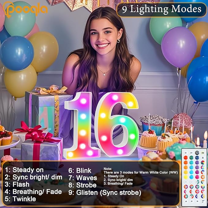 Pooqla 21st Birthday Decorations for Her Him, 35 Colors LED Light Up Numbers with Remote, Multicolor Marquee Numbers 21 Sign for Party Wedding Anniversary Decor 21st Birthday Gift, Number 21