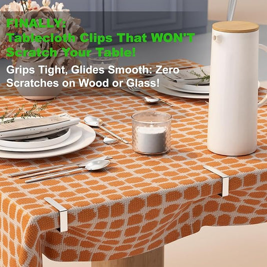 32 Pack Tablecloth Clips Heavy Duty, 2.95"x1.77" Stainless Steel Rust Proof Tablecloth Clips for 2" Thick Tables - Anti-Slip Pads Home Restaurant Picnic