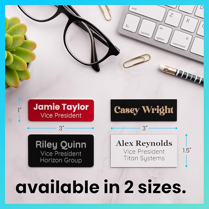 ExcelMark Custom Name Tag - Engraved Name Badge with Pin or Magnetic Backing, 16 Colors, 6 Fonts, and 2 Sizes to Choose from (Brown w/White Letters, 1.5"x 3")