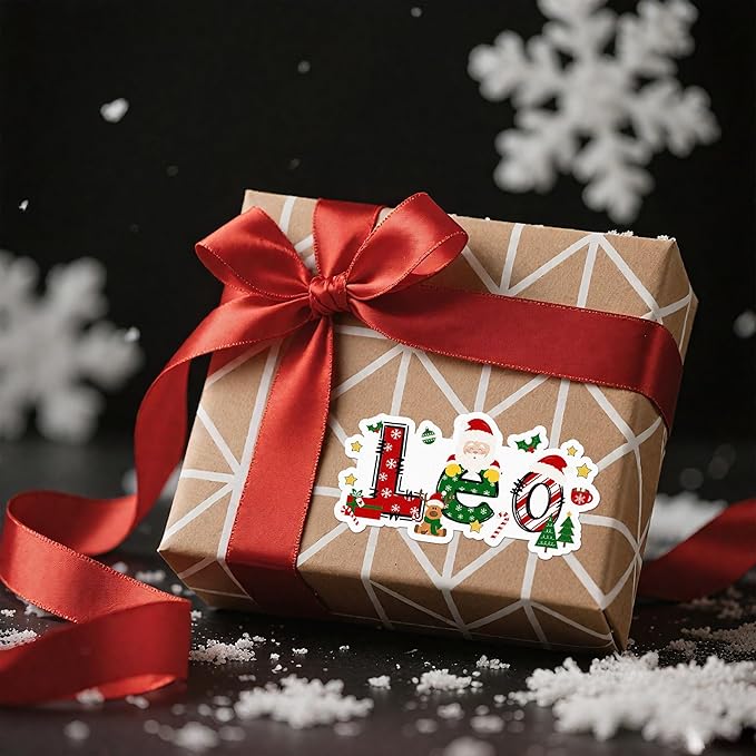 CALLIE Personalized Christmas Stickers with Custom Name, Waterproof Custom Christmas Name Tags Stickers, Peel and Stick Christmas Gift Tags (Santa Claus Elk + Name)