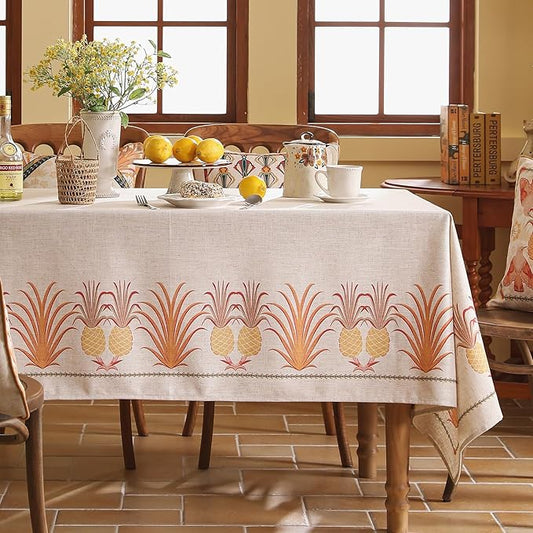 patdrea Designer Linen Long Tablecloth for Rectangle Table,Pineapple Pattern Tablecloths,Table Cover Cloth Colorful Decor for Kitchen Dining Christmas,Thanksgiving,63"x102"-Pineapple B