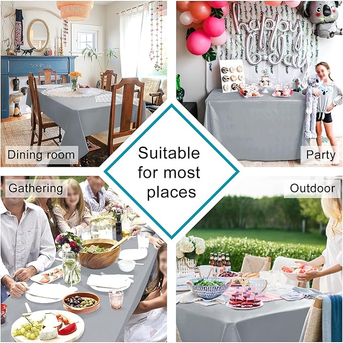 Hiasan Silver Grey Rectangle Tablecloth - Waterproof and Spillproof Washable Fabric Table Cloth for Dining Room Kitchen Party and Outdoor, 90 x 156 Inch