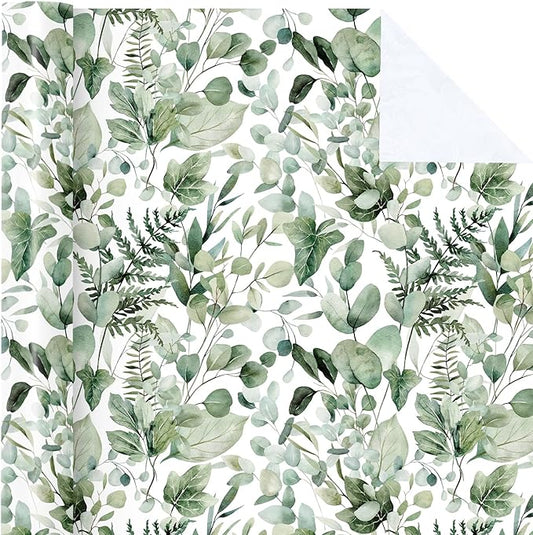 WRAPAHOLIC Eucalyptus Leaves Wrapping Paper Roll - Mini Roll - 17 Inch x 9.8 Feet - Greenery Wrapping Paper Perfect for Birthday, Wedding, Bridal Shower