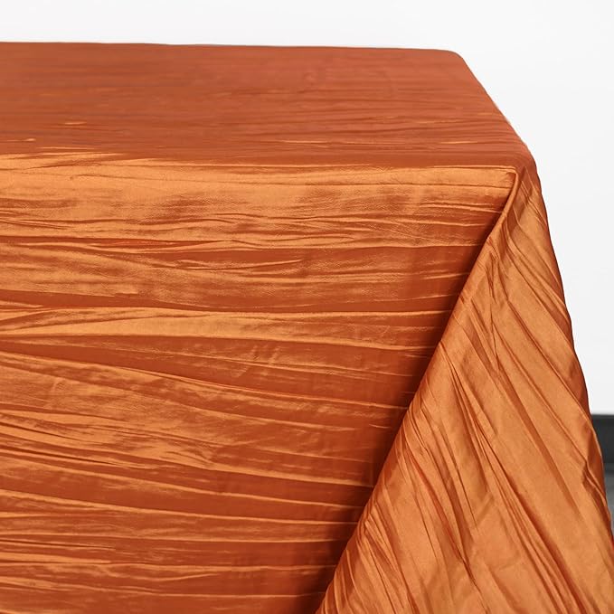YOUR CHAIR COVERS - 90 x 156 inch Rectangular Crinkle Taffeta Tablecloth - Burnt Orange, Rectangle Table Linens for 8 ft Rectangular Tables, Wedding Crushed Table Cloth