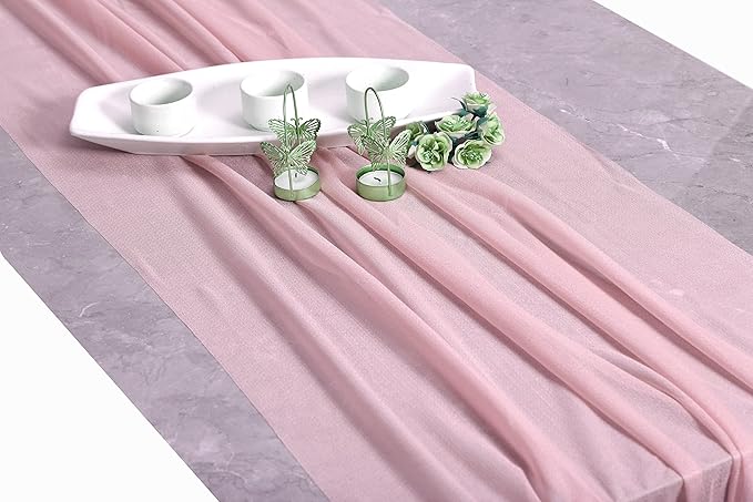 MDS Halloween Chiffon Table Runner - 5 Pack, 29 x 170 Inches, 14ft Each - Sheer Spooky Table Runners for Haunted House Parties, Trick-or-Treat Tables, Witchy Décor, Wedding & Events - Blush Pink