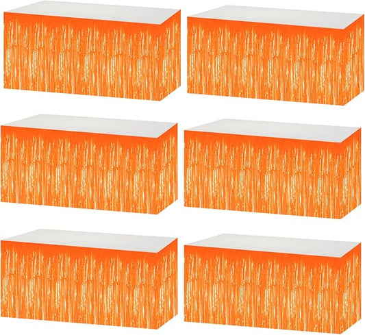 6 Pack 29x108 Inch Metallic Foil Fringe Tinsel Table Skirts Banner for Rectangle Tables Streamer Garland Curtains Backdrop for Wedding, Birthday, Parade Floats, Christmas Party Decoration(Orange)