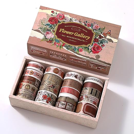 18 Rolls Washi Tape Set for Crafts and Journaling DIY Vintage Floral Tape Scrapbooking Supplies washi Tape for journaling Decorative Tape for Crafts