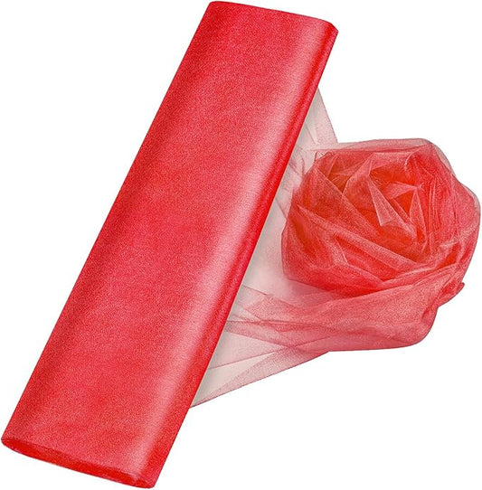 Crystal Organza Tulle Sheer Fabric Backdrop Curtains for Wedding Baby Shower Birthday Party Event Decor, 19” by 30 Yard (Red)