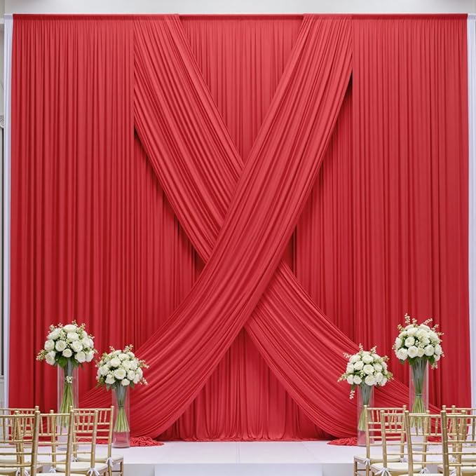 30×14ft Wrinkle Free Red Backdrop Curtain for Wedding Parties,6 Panels 5×14ft Height Soft Silky Polyester Backdrop Drapes Red Photo Back Ddrop Curtains for Event Photography Christmas Background Cloth