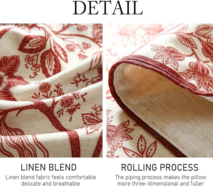 ISAENNE Designer Chinoiserie Elegant Linen Table Runner 87 Inches Long,Red Floral Pattern Decor Table Runners for Thanksgiving,Dining Room,Banquet,Kitchen Tables,Christmas,12"*87"-Ruyi A