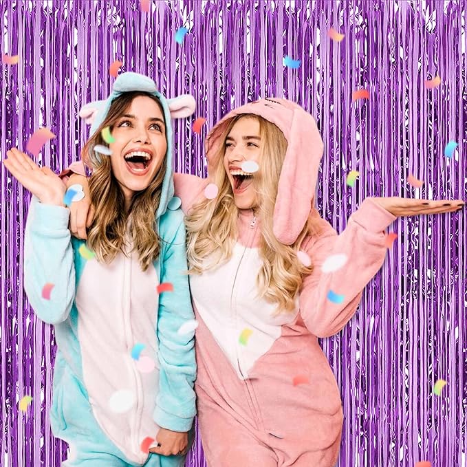 6 Pack Light Purple Foil Fringe Curtains Backdrop, 3.28 x 8.2 Ft Metallic Streamers Tinsel Curtains Background for Photo Booth, Birthday, Weddings, Carnivals, Graduation, Themed Party Decorations