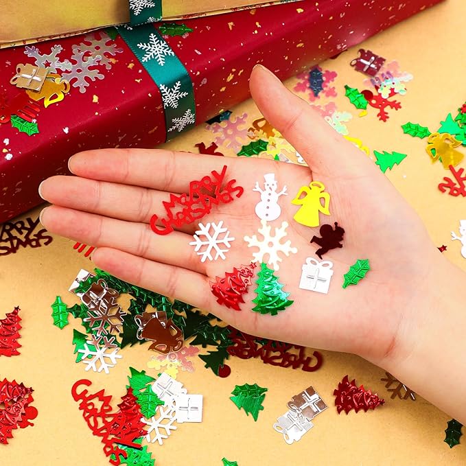 MARFOREVER Christmas Day Confetti Glitter Table Decorations Party Scatter Confetti, Red Green White Party Decorations Table Confetti Sprinkles Snowflake Santa Elk for Christmas Party Supplies Decor